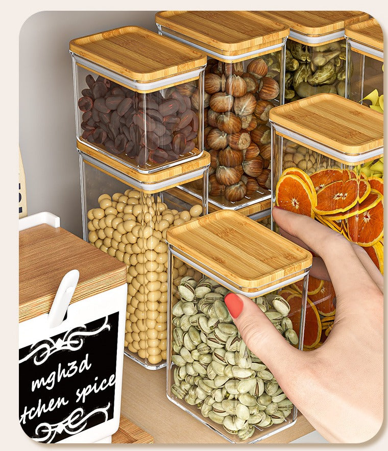 Wooden and Clear Lid Food Container 500mL Airtight Storage Jar – SARI SmartSeal | Minimalist, Durable, Leakproof, Storage for Snacks & Pantry Goods